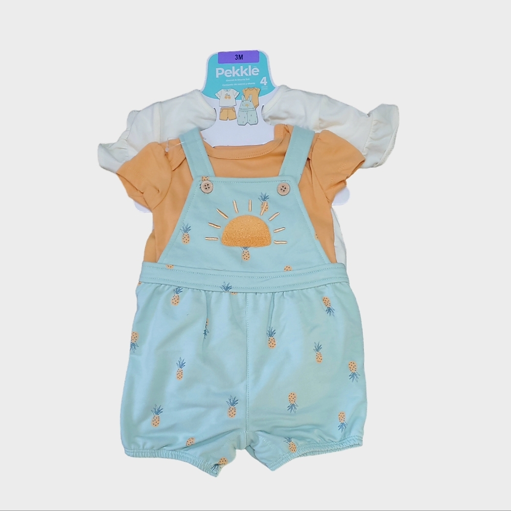 Baby's Pekkle Overall & Shorts 4 pieces Set Lt Blue (Sun) Size 3M NWT